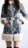 Fur-Trim Paisley Puffer Coat