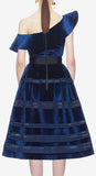 Blue Off-Shoulder Velvet Midi Dress
