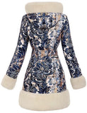 Fur-Trim Paisley Puffer Coat