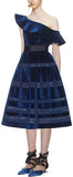 Blue Off-Shoulder Velvet Midi Dress