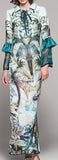 Printed Flared-Sleeve Maxi Dress