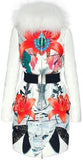 Fur-Hooded Floral Printed Belted Puffer Down Coat - DESIGNER INSPIRED FASHIONS