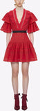 Broderie Anglaise Stripe Dress in Red