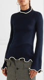 Ruffled Rib Turtleneck Sweater - Dark Blue or Grey