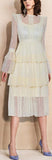 Lace-Tiered Long Sleeve Midi Dress, Cream