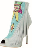 Suede Embellished Peep Toe 'Coline' Ankle Boots - Pink or Light Blue