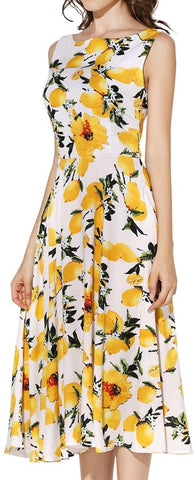 *Extended Sizes* Floral & Lemon Print Dress