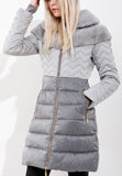 Rabbit Fur Chevron Paneled Puffer Coat
