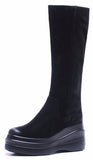 Suede Leather Platform Boots - Black or Brown