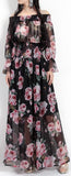 Rose-Printed Chiffon Gown
