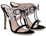 Satin Mule Sandals with Crystals - Nude, Fuchsia Pink, Black or Light Blue