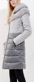 Rabbit Fur Chevron Paneled Puffer Coat