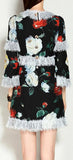 Floral-Print Lace-Detail Mini Dress