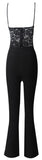 Black Lace Top & Gold Lion-Head Button Stretchy Bandage Pants