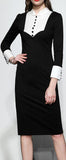 Black and White Long-Sleeve Tuxedo Dress