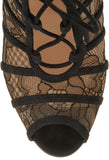 Black Suede-Trimmed Chantilly Lace Boots