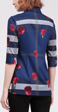 Rose & Check Print Shirt, Blue with White