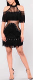 Black Tassel & Bead Embellished Mini Dress