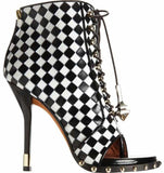 Check-Embossed Lace-Up Ankle Boot