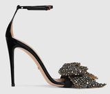Patent Leather Sandals with Crystal Bows