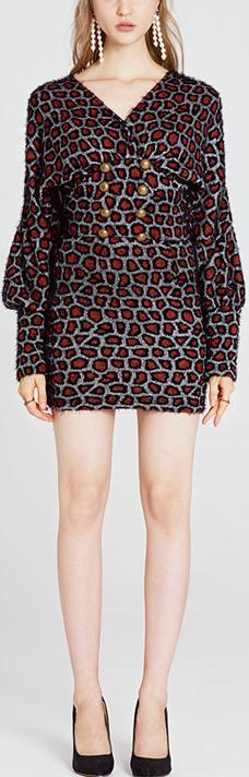 Double-Breasted Leopard Print Mini Dress
