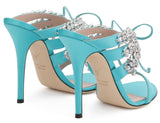 Satin Mule Sandals with Crystals - Nude, Fuchsia Pink, Black or Light Blue