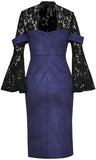 Black Lace & Blue Faux Suede Beaded Dress