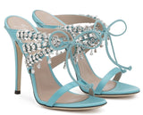 Satin Mule Sandals with Crystals - Nude, Fuchsia Pink, Black or Light Blue