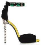 Black Suede Emerald Stone Ankle Strap Sandals