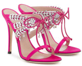 Satin Mule Sandals with Crystals - Nude, Fuchsia Pink, Black or Light Blue