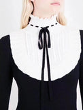 Pleated-Bib Knit Sweater, Black