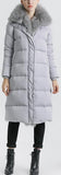 Fox Fur Trimmed Paneled Puffer Coat, Grey