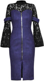 Black Lace & Blue Faux Suede Beaded Dress