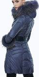 Fur-Trim Paneled Puffer Coat, Blue