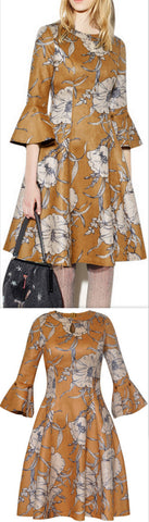 Floral Print Faux-Suede Fit & Flare Dress