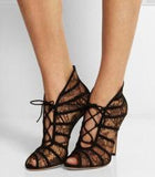 Black Suede-Trimmed Chantilly Lace Boots