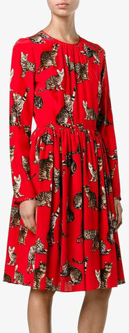 *Extended Sizes* Bengal Cat Print Dress in Red