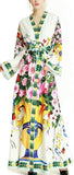 Floral & Vase Print Maxi Robe-Dress