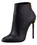 Black Zipper-Heel Leather Ankle Boot