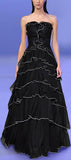 Ruffle Tiered Lace & Voile Strapless Gown, Black