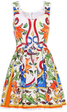 'Majolica' Print Sleeveless Mini Dress