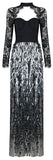 Embellished Lace-Sleeved Bustier-Bandage Gown-Black/Silver
