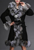 Fox Fur Suede Coat, Grey & Black