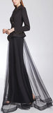Asymmetrical Double-Breasted Blazer and Long Tulle Overlay Skirt - Black or Red
