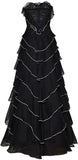 Ruffle Tiered Lace & Voile Strapless Gown, Black