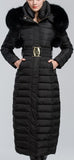 Black Fox-Fur Hooded Pom Pom Puffer Coat