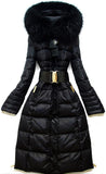 Belted Black Fur-Hooded Puffer Coat