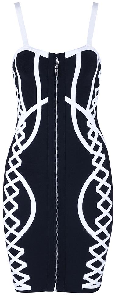 Lace-up-Effect Bicolor Mini Bandage Dress