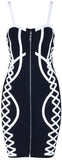 Lace-up-Effect Bicolor Mini Bandage Dress
