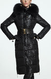 Belted Black Fur-Hooded Puffer Coat